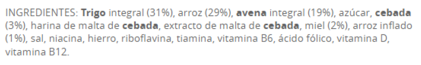 Ingredientes del alimento Cereales de desayuno Special K Avena y Miel - imagen - Badali