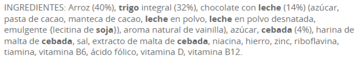 Ingredientes del alimento Cereales de desayuno Special K Chocolate con leche - imagen - Badali
