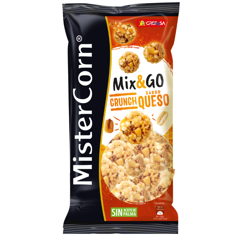 Alimento Snack de bolas de maíz crujiente sabor queso mistercorn mix & go - imagen