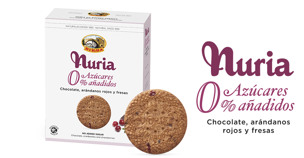 Alimento Galletas Nuria 0% azúcares añadidos chocolate, arándanos rojos y fresas - imagen