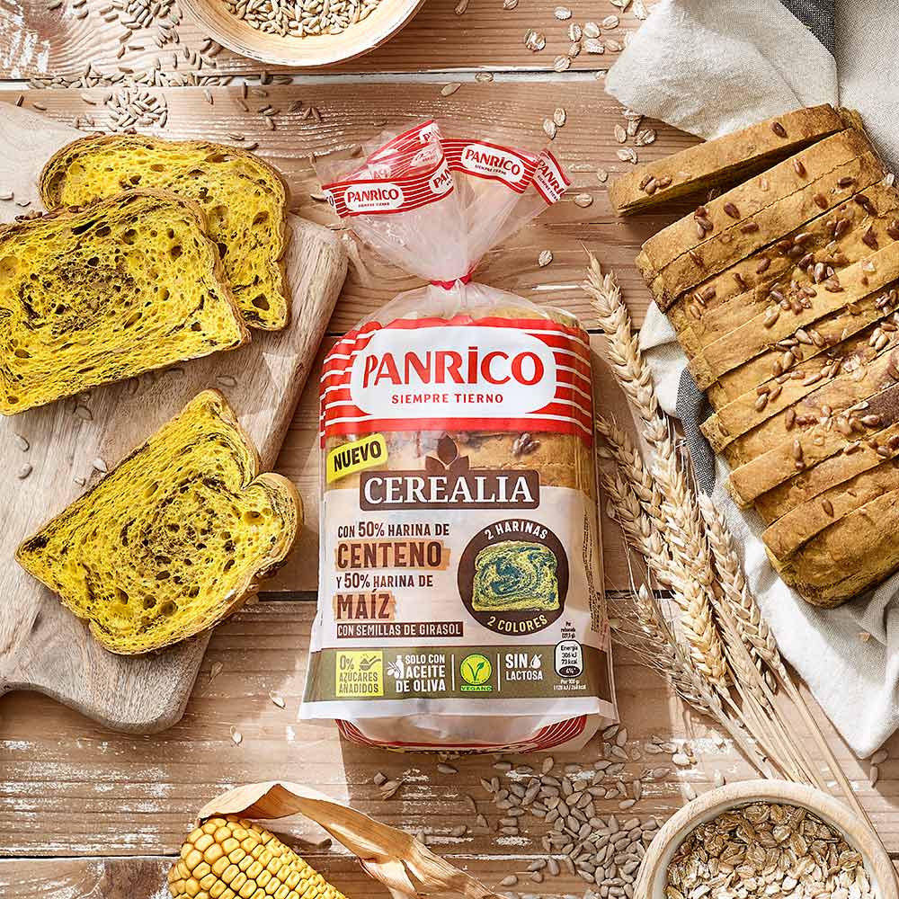 Alimento Pan de molde cerealia 50% centeno y 50% maíz con semilla girasol.0% azucares añadidos, sin lactosa - imagen