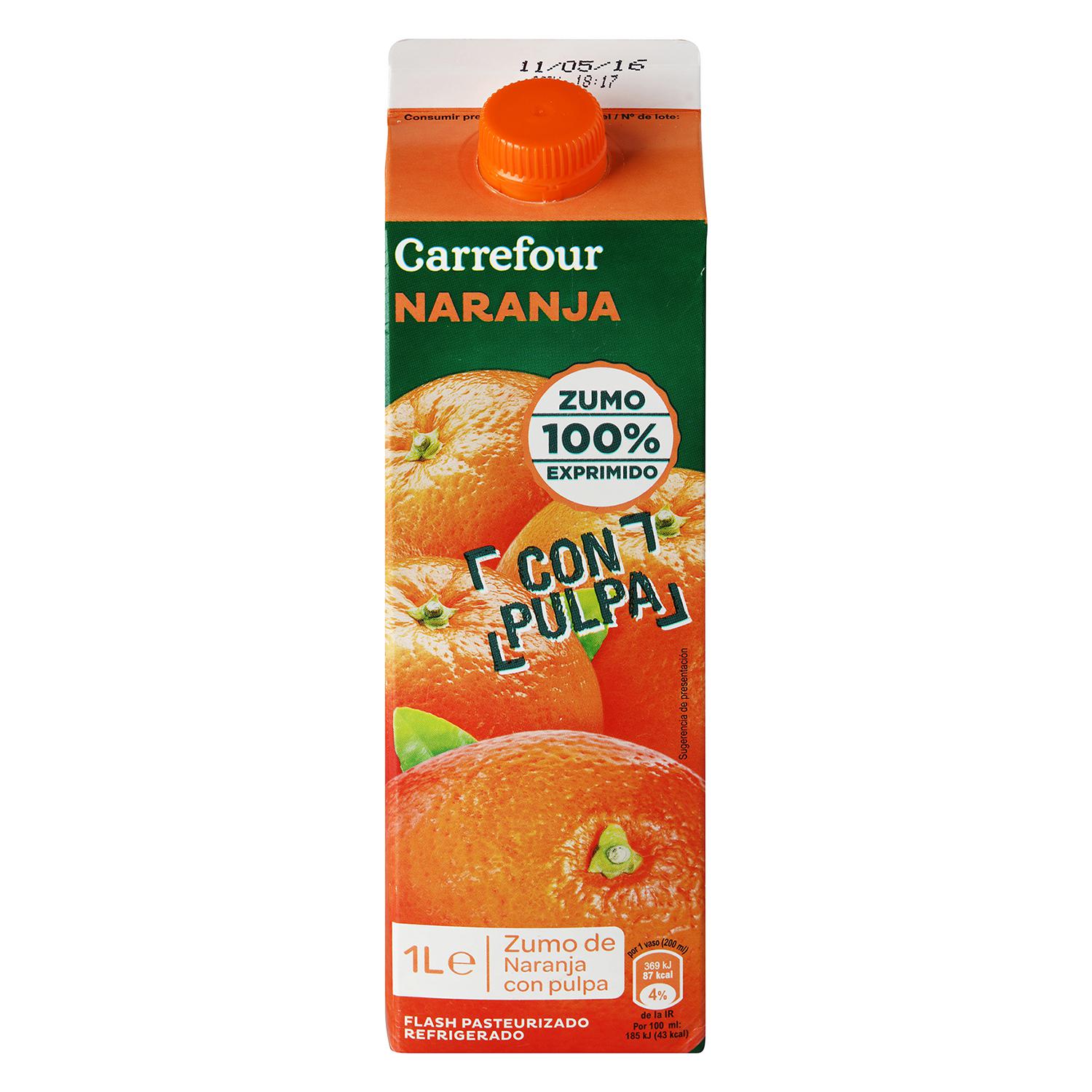 Alimento Zumo de naranja Carrefour exprimido con pulpa brik 1 l. - imagen