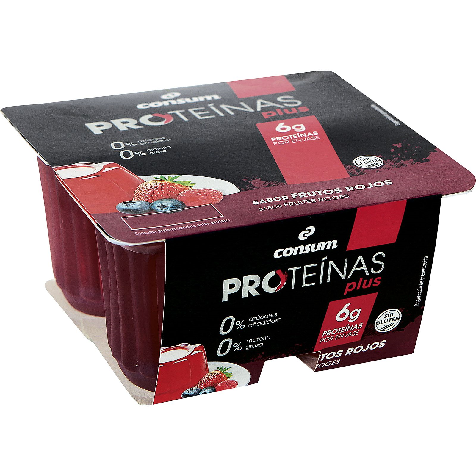 Alimento Postre gelificado refrigerado con gelatina sabor frutos rojos Proteínas plus 0% materia grasa 0% azúcares añadidos. Sin gluten - imagen