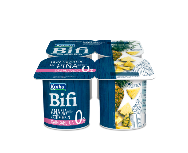 Alimento Leche desnatada fermentada con bifidus activo, con piña. Con edulcorante. - imagen