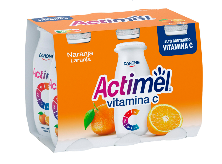 Alimento Leche fermentada semidesnatada con zumos de naranja, mandarina y lima, vitamina C, Actimel - imagen