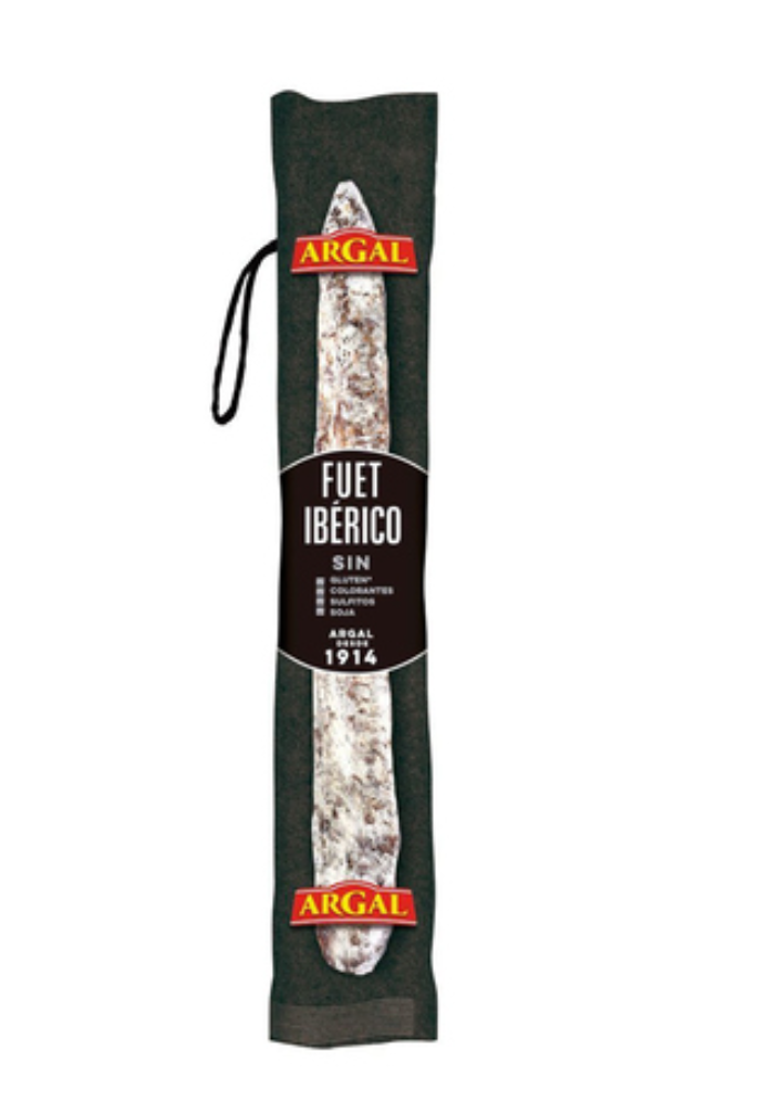 Alimento ARGAL Fuet ibérico elaborado sin gluten,ni soja, ni colorantes, ni sulfi tos ARGAL150 g. - imagen