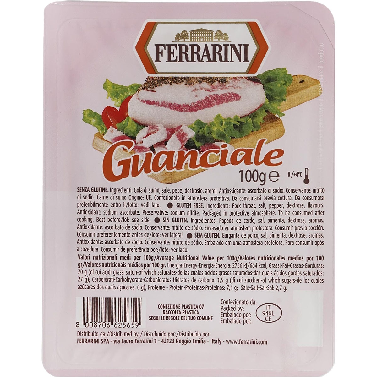 Alimento Guanciale italiano sin gluten envase 100 g - imagen