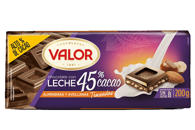 Alimento Chocolate con leche 45% de cacao con almendras y avellanas - imagen